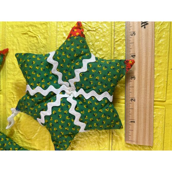 Vintage Christmas Hand Sewn Cloth Fabric Stuffed Star Ornaments Tree Set 11 - Picture 8 of 16